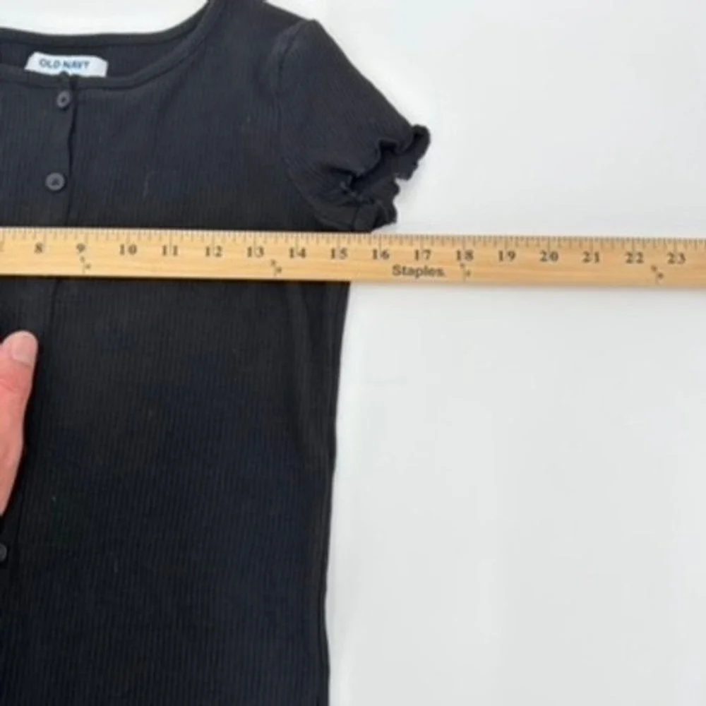 Old Navy Girls Black Ribbed Button Front Short Sleeve Dress Size L 10-12